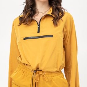 Half Zip Crop Windbreaker Mustard Jacket